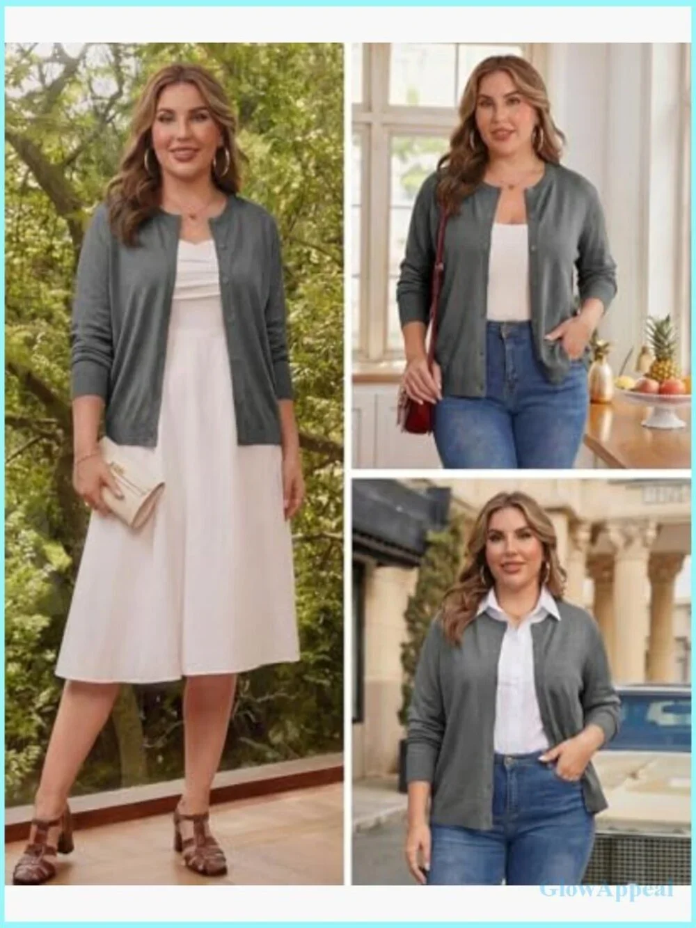 Plus Size Lightweight Cardigan Long Sleeve Crewneck Button Down Sweater